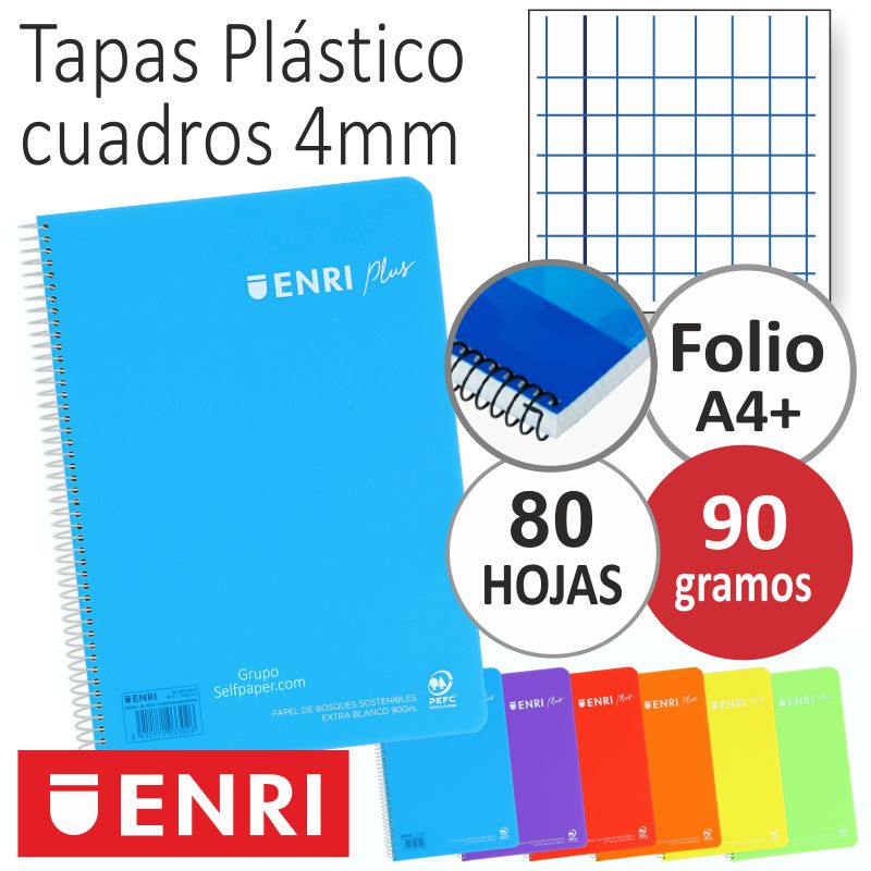 Comprar Libretas Enri Plus 90 gramos tapas plástico, cuadros colores