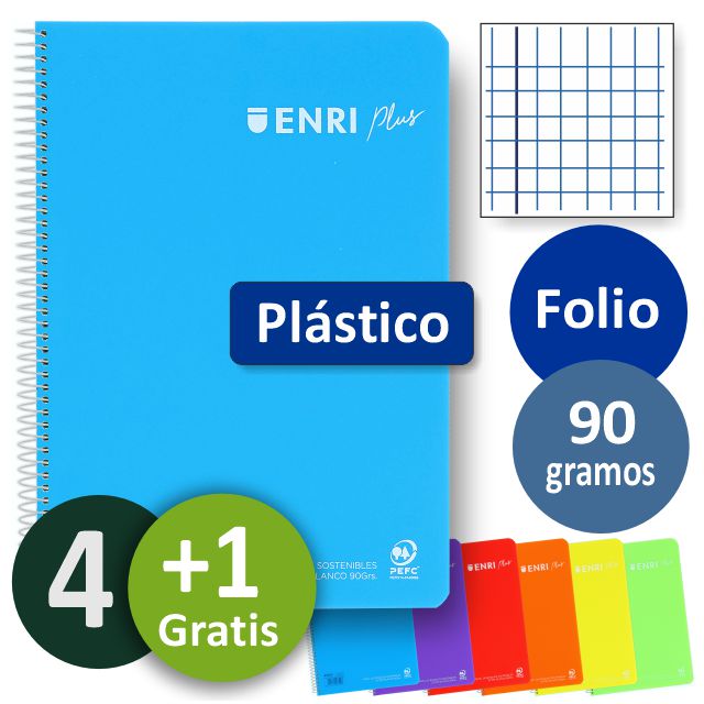 Libretas Enri Plus 90 gramos tapas plástico, cuadros colores