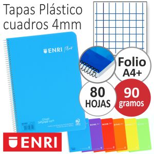 Libretas Enri Plus 90 gramos tapas plástico, cuadros colores