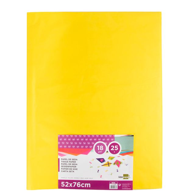 Mano 25 hojas papel de seda amarillo 52x76cm Liderpapel SE25