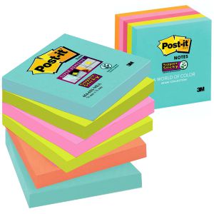 Notas adhesivas Post-it Miami, nuevos colores, Pack 6 tacos