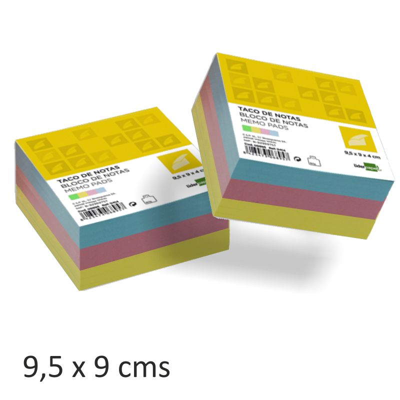notas de papel de colores surtidos, taco de 9x9,5