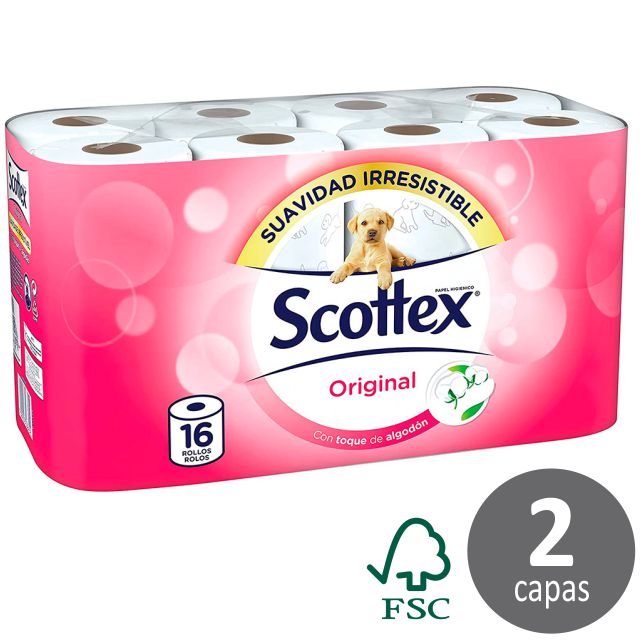 Pack 16 rollos papel higienico Scottex 2 capas, alta calidad