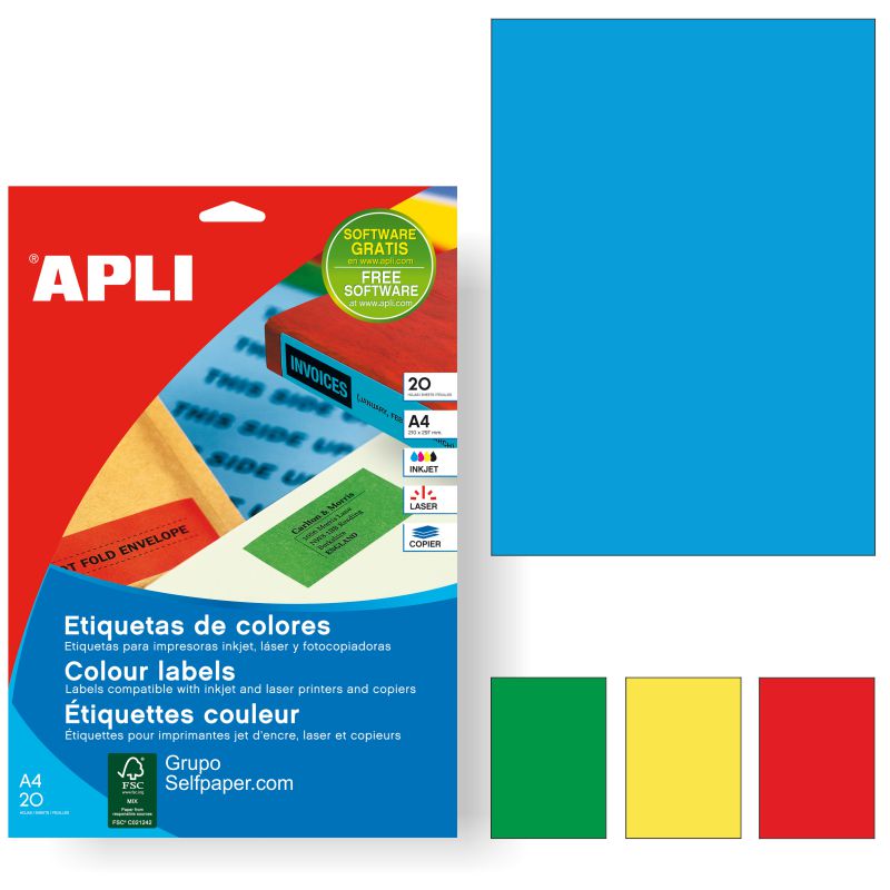 Comprar Pack 20 hojas adhesivas Din A4 color azul Apli 01600