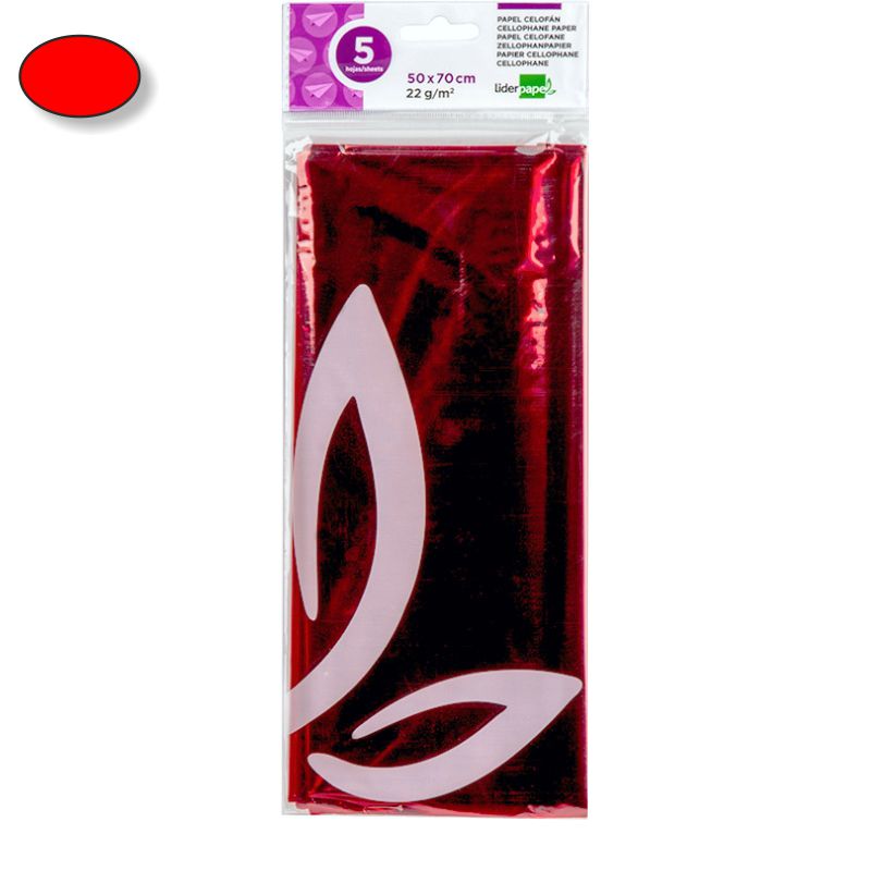 Papel celofán Rojo, Liderpapel CL14, Pack 5 hojas