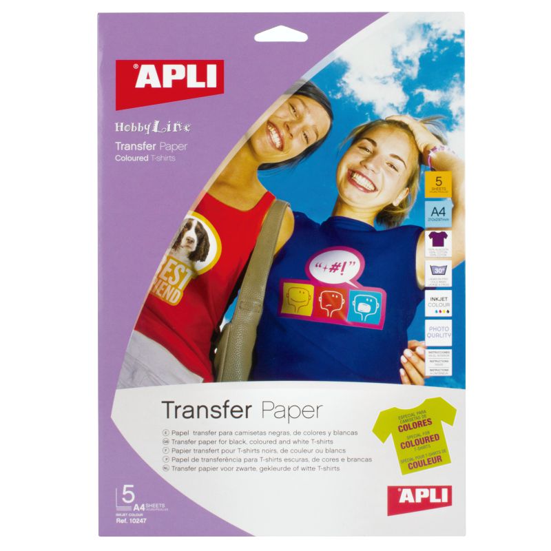 Papel Transfer para camisetas y prendas de colores Apli 5 Hj, Selfpaper.com.