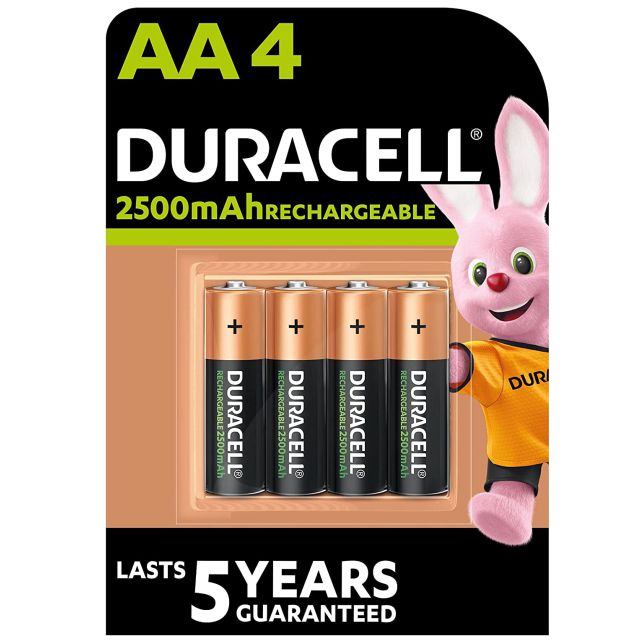 Comprar Pilas recargables Duracell AA, Pack 4, 2500 mAh - LR06