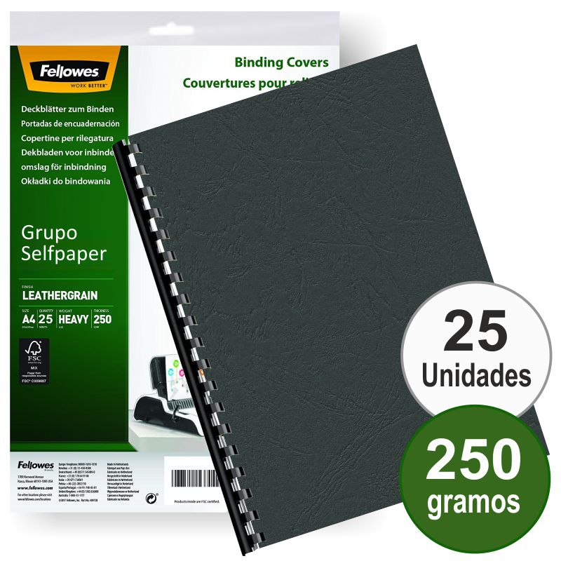 Portadas, tapas para encuadernar simil piel negro, Pack 25, .