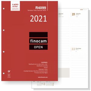 R4099 Recambio Agenda Finocam 4000 - A4, 2021, Semana vista