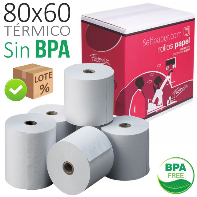 Comprar Rollos papel termico 80x60x12, impresora ticket TPV, Sin BPA