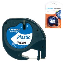 Cinta Dymo Letratag 12mmx4mts plastico blanco 91201