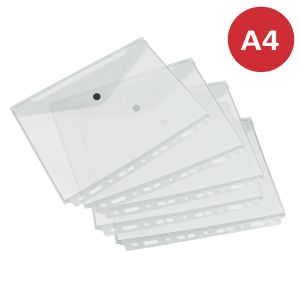 Sobre Plástico Broche A4 Multitaladro Transparente Pack 5 ud