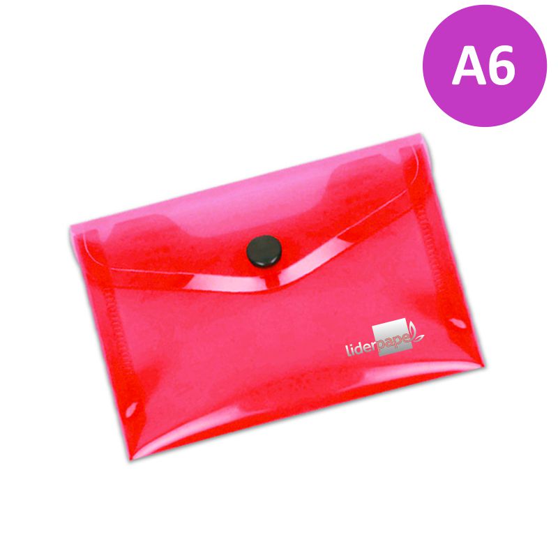Sobre plástico broche botón A6 Rojo traslúcido DS34