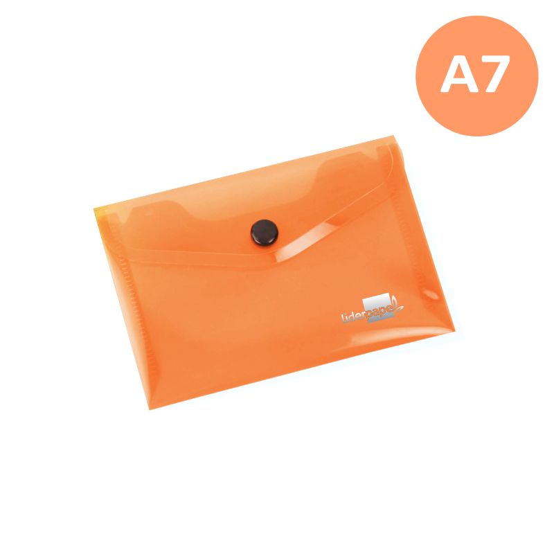Sobre plástico broche botón Din A7 naranja traslúcido