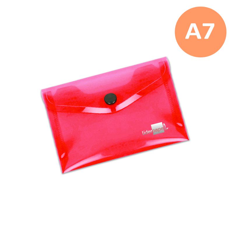 Sobre plástico broche botón Din A7 Rojo traslúcido