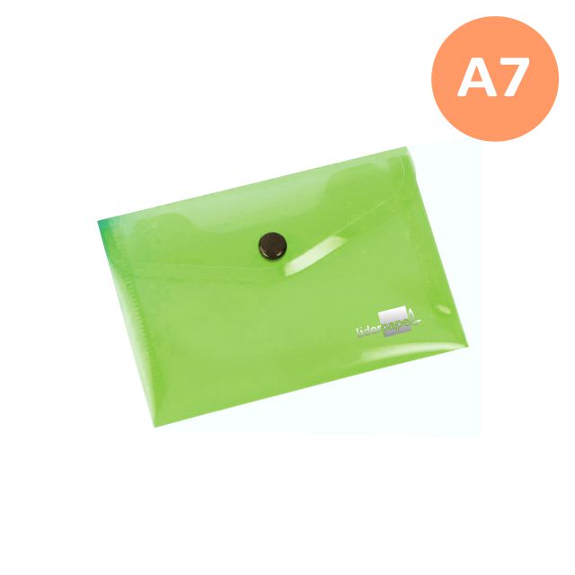 Sobre plástico broche botón Din A7 Verde traslúcido