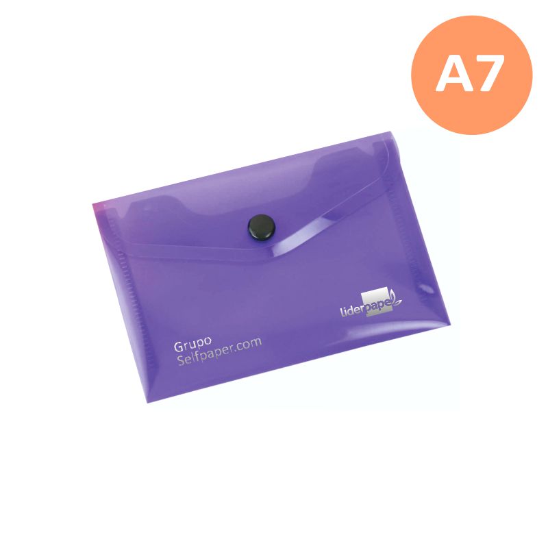 Sobre plástico broche botón Din A7 violeta traslúcido
