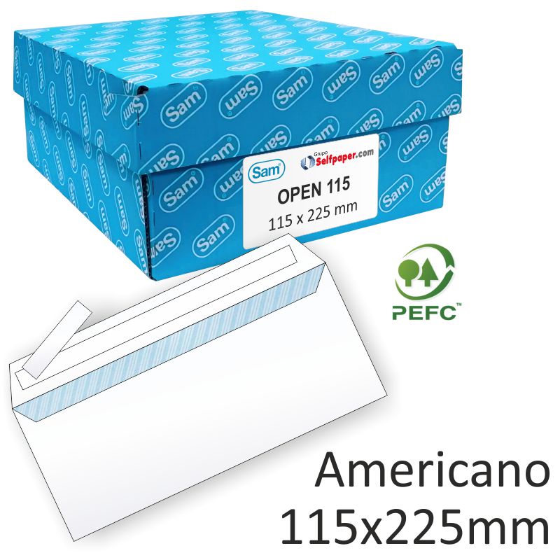 Comprar Sobres 115x225 americanos autoadhesivos open system caja 500