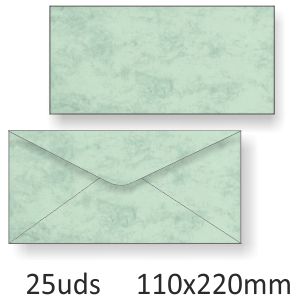 Sobres pergamino marmoleado verde 110x220 mm Pte. 25 u