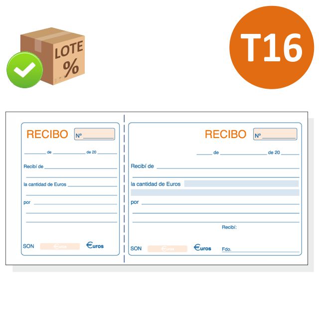 Comprar Talonario de recibos con matriz sin copia T-16 16/1 17