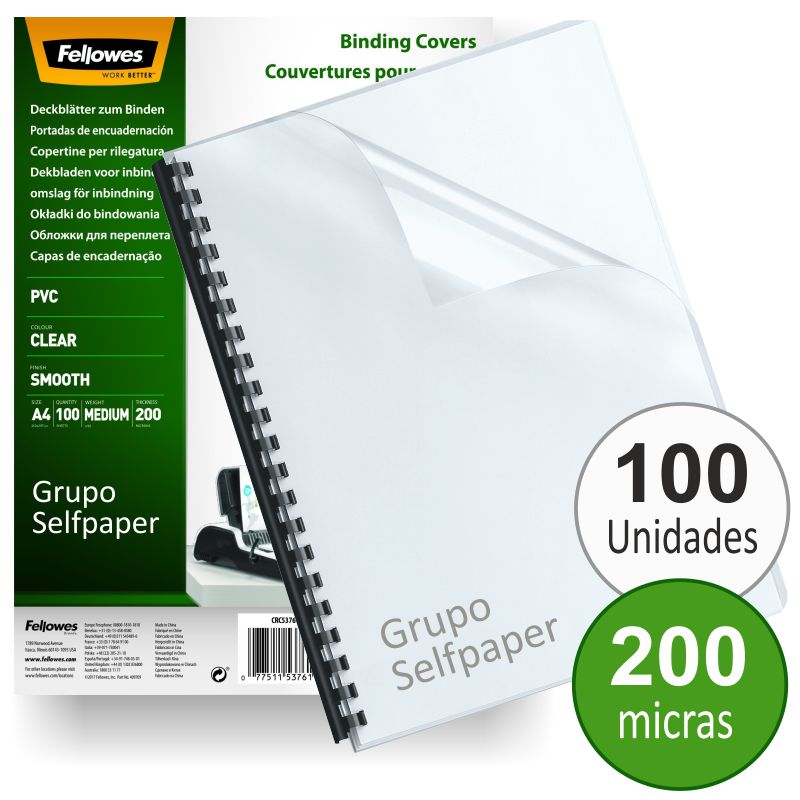con certificación FSC 250 micras Fellowes Portadas para encuadernar de cartón alto brillo Chromolux 100% reciclables formato A4 pack de 100 extra rígido color blanco 