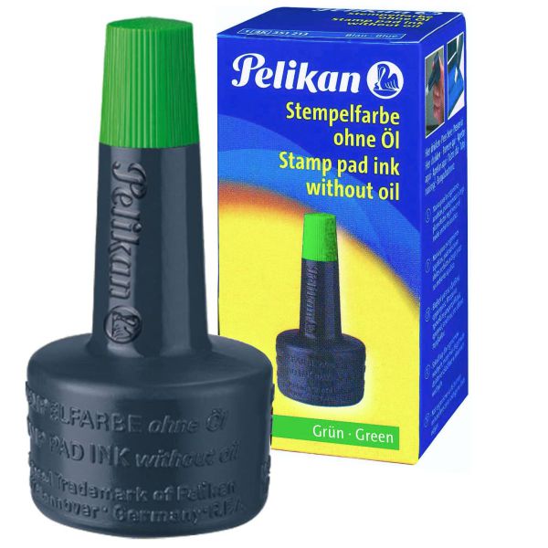 Tinta de sellar Pelikan verde 28 ml, tampones y cuños