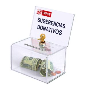 Urna Buzón, caja tipo metacrilato, Donativos o Sugerencias